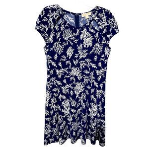 Micheals Kors Navy Blue/White cap sleeve flare swing dress with cut outs size L